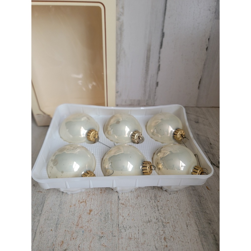 Krebs white opaque 2 inch glass ball ornament Xmas set box home decor